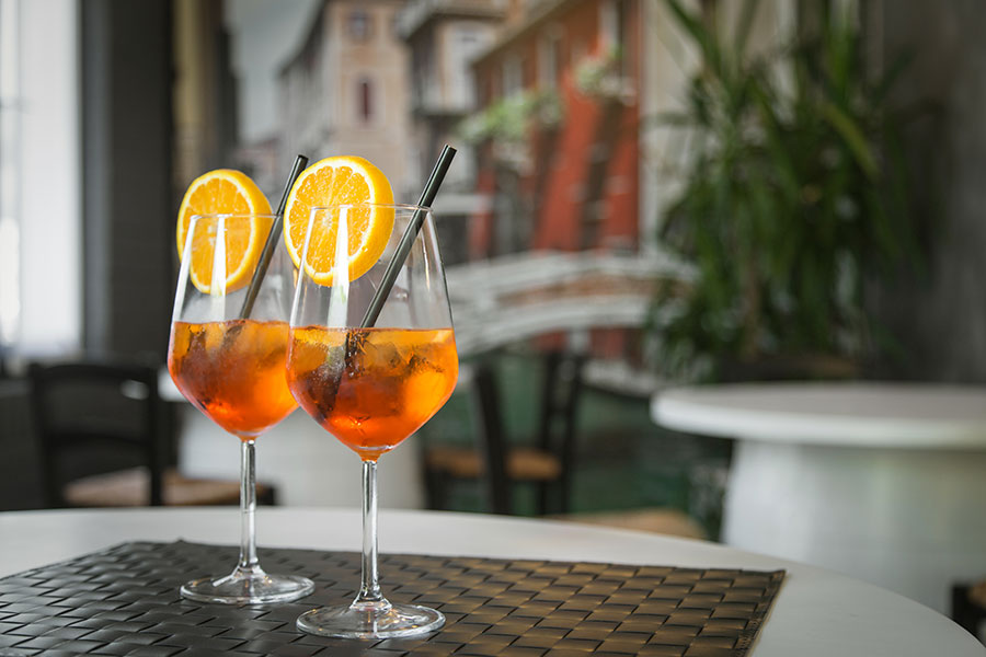Bar table with cocktails